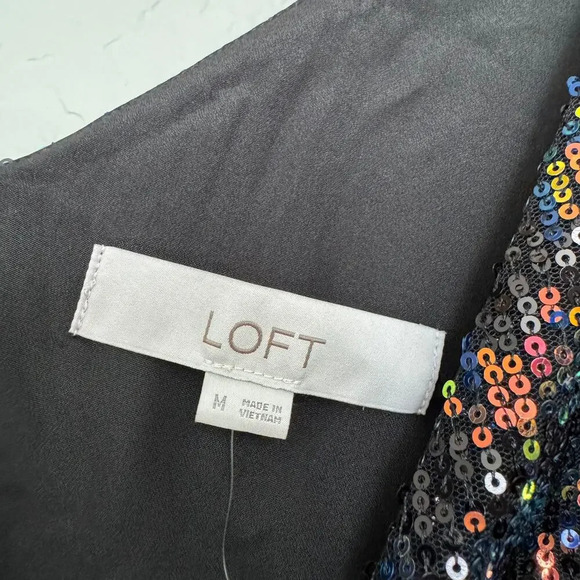 Loft Women's Blouse Top Size M Black Sequin 100% Polyester Sleeveless V-Neck NEW - Picture 4 of 8